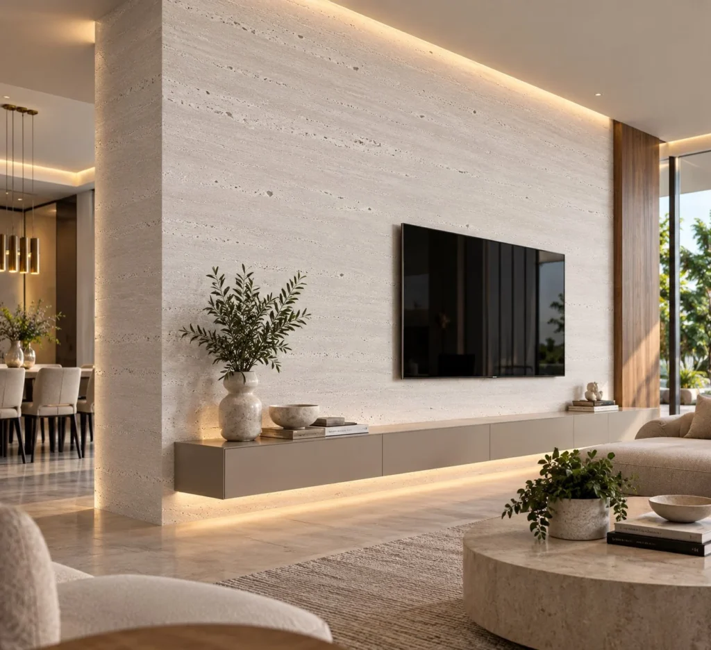 Travertino Bianco aplicado em ambiente