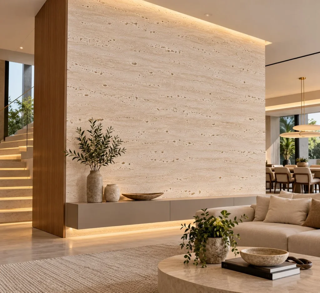 Travertino Siena aplicado em ambiente